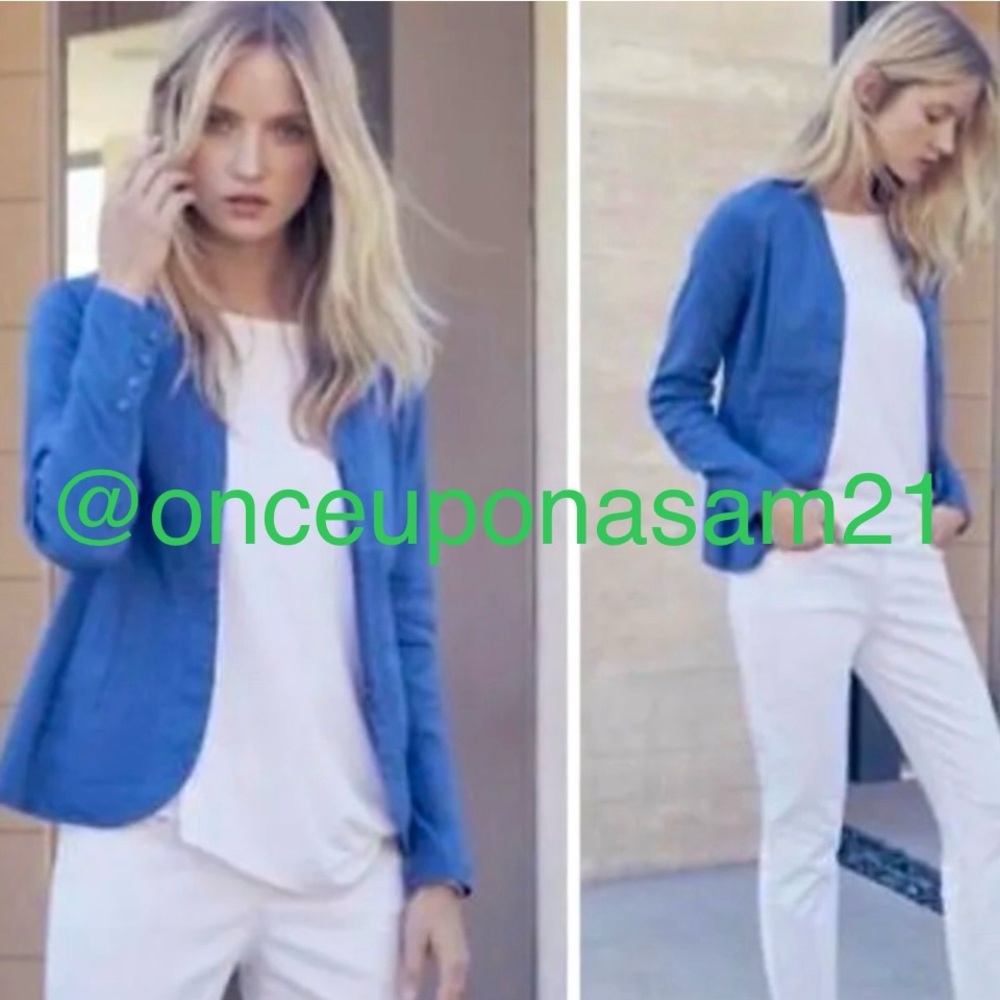 🔥 NEW Eileen Fisher Organic Linen Jacket Zip Front Ocean Blue Lightweight